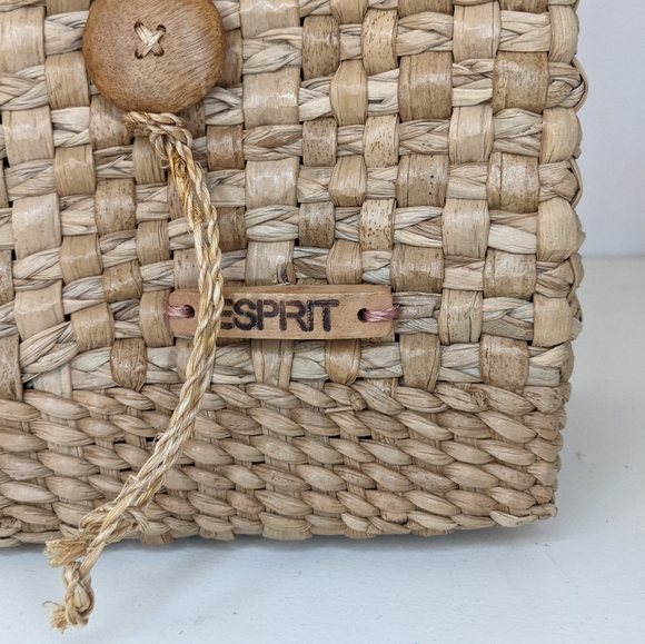 Vintage 90 Esprit Cottagecore Tan Woven Ratan Square Basket Mini Bag - Picture 6 of 9